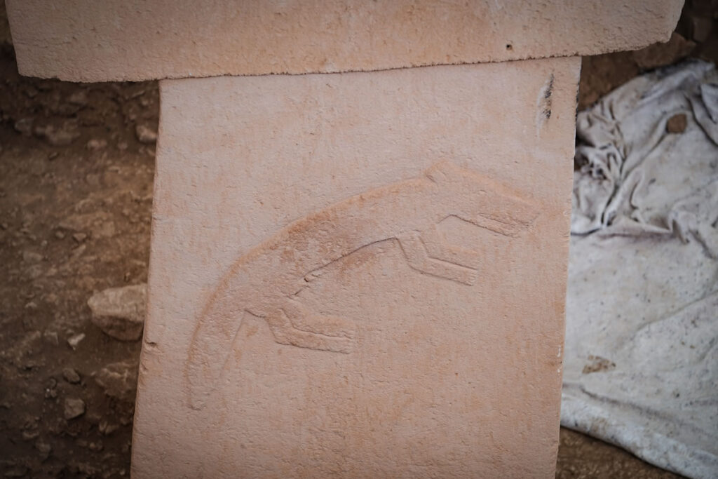 Close-up of the T-shaped pillars and intricate carvings at Göbeklitepe.