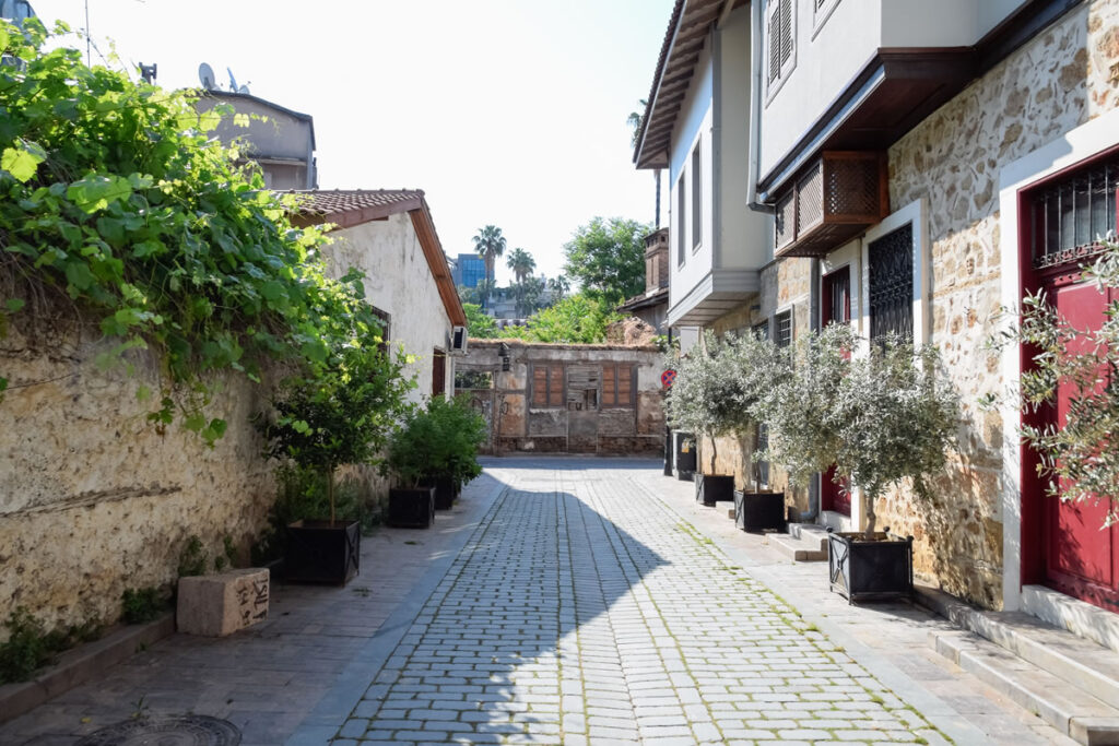 Historic streets and Ottoman-era houses in Kaleiçi, the old town of Antalya.