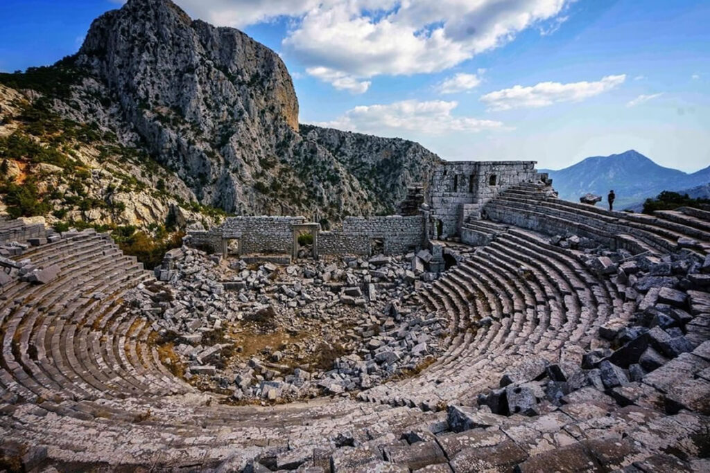Ancient ruins of Termessos surrounded by mountain vistas in Antalya.
