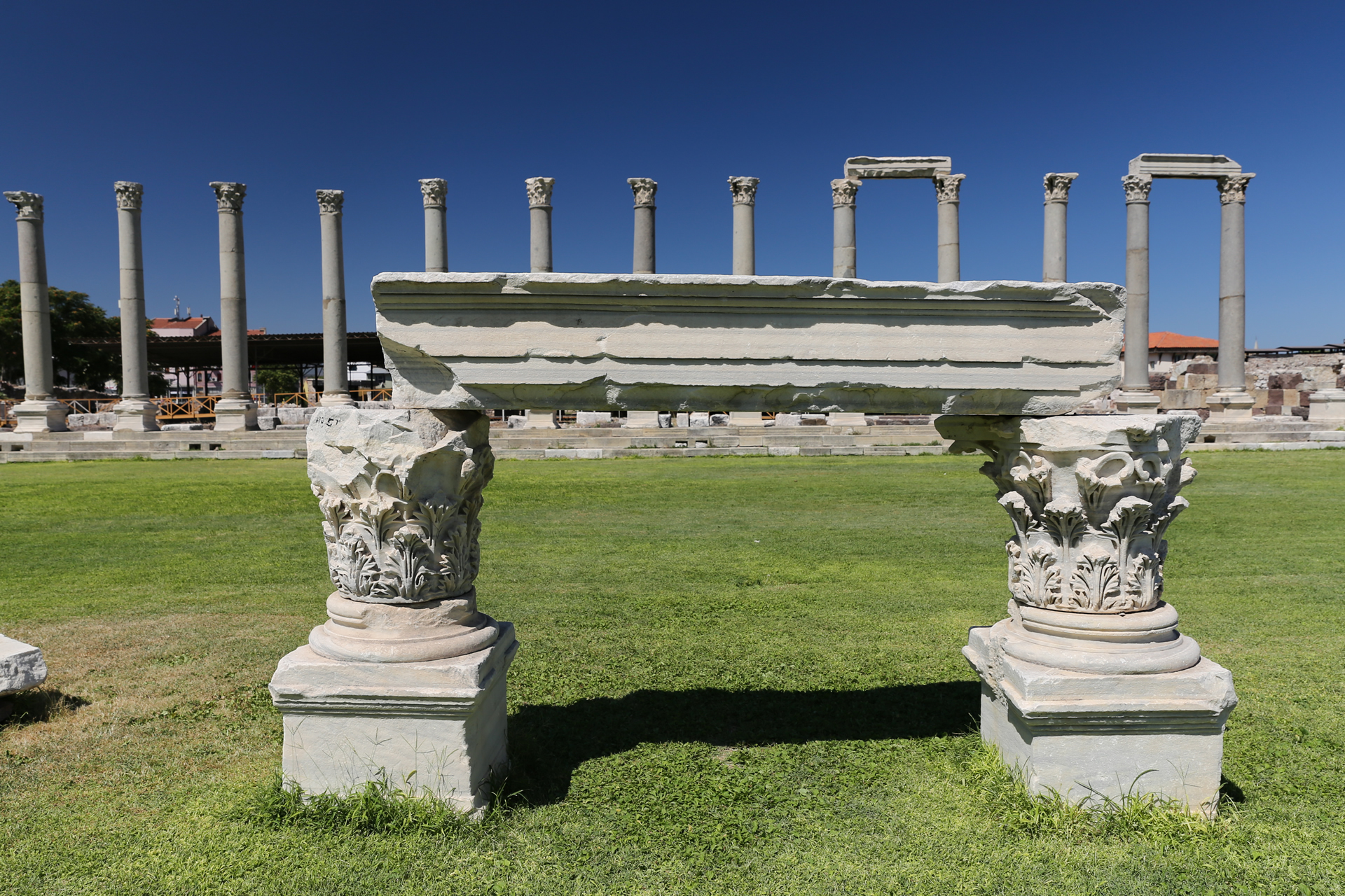 Ancient stone inscription at the Agora of Smyrna in İzmir, Turkey."