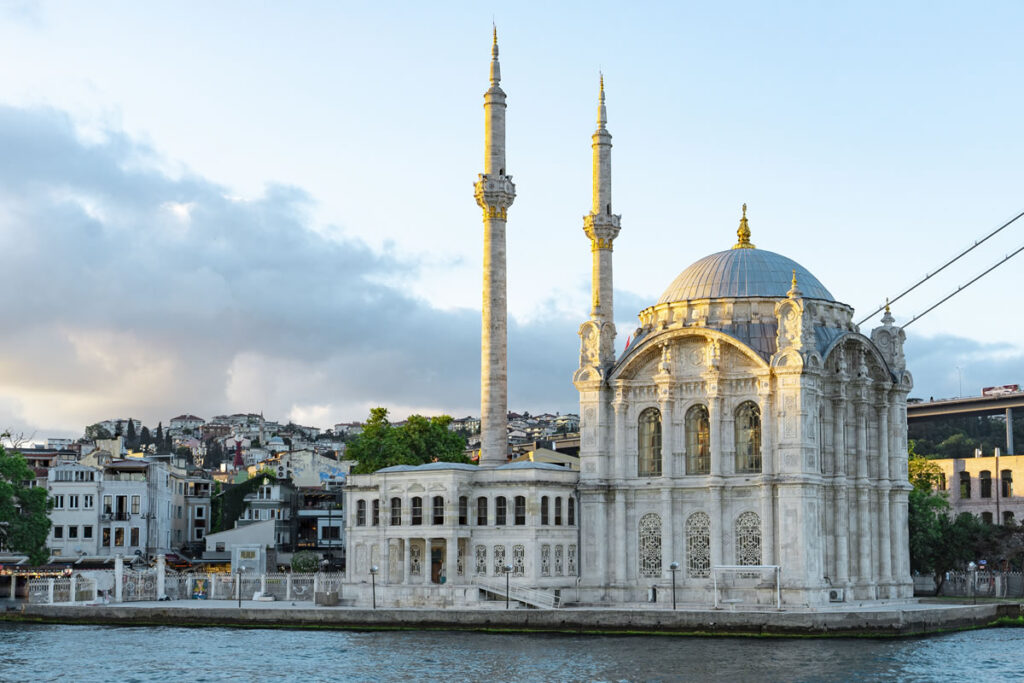Ortaköy Mosque with the Bosphorus Bridge at sunset